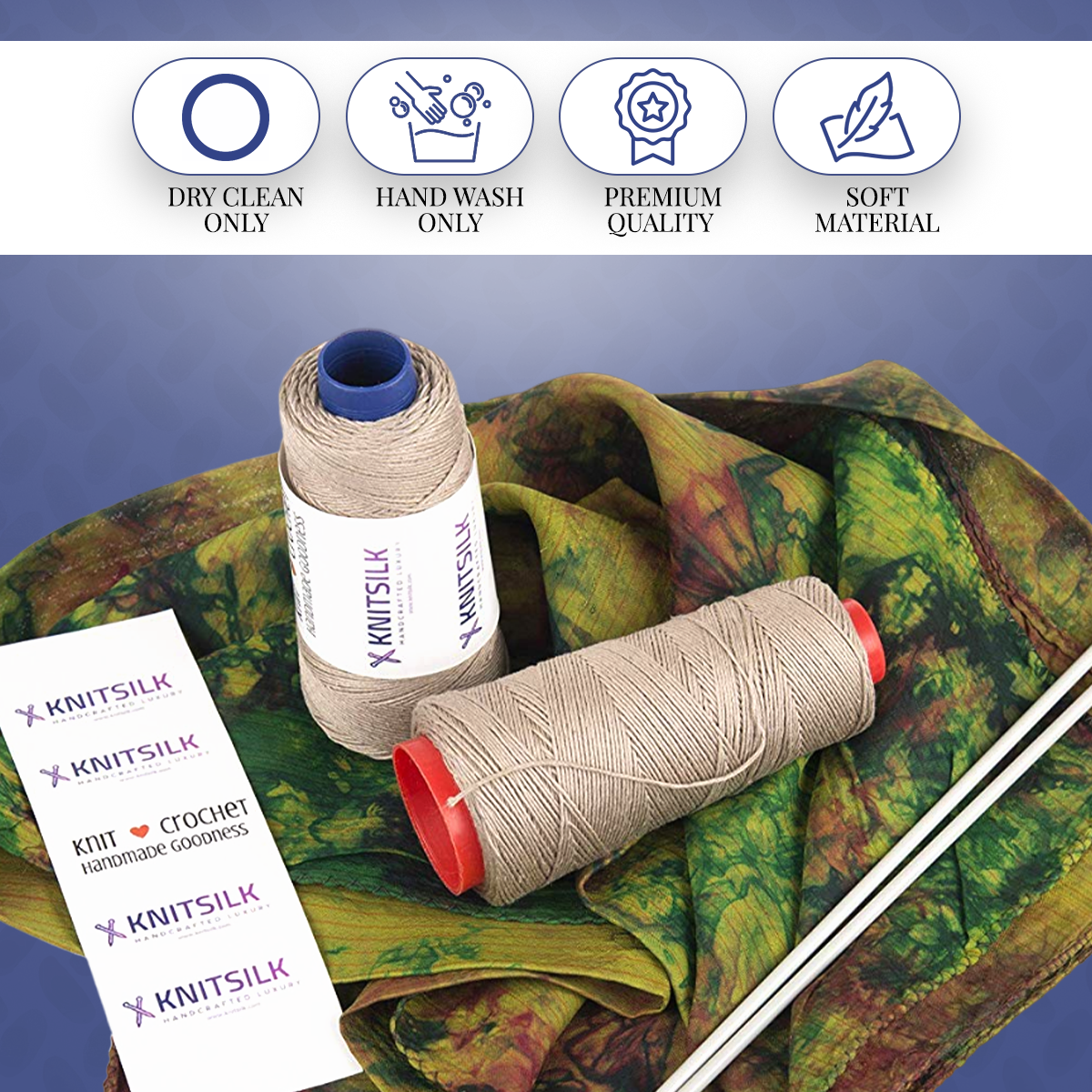 Knitsilk DK Silk Cotton Yarn | 2/60NM x 8 Ply | 180 Yards / 50g | Khaki | Soft, Lustrous, Premium Silk Cotton Blend for Knitting, Crochet & Crafting