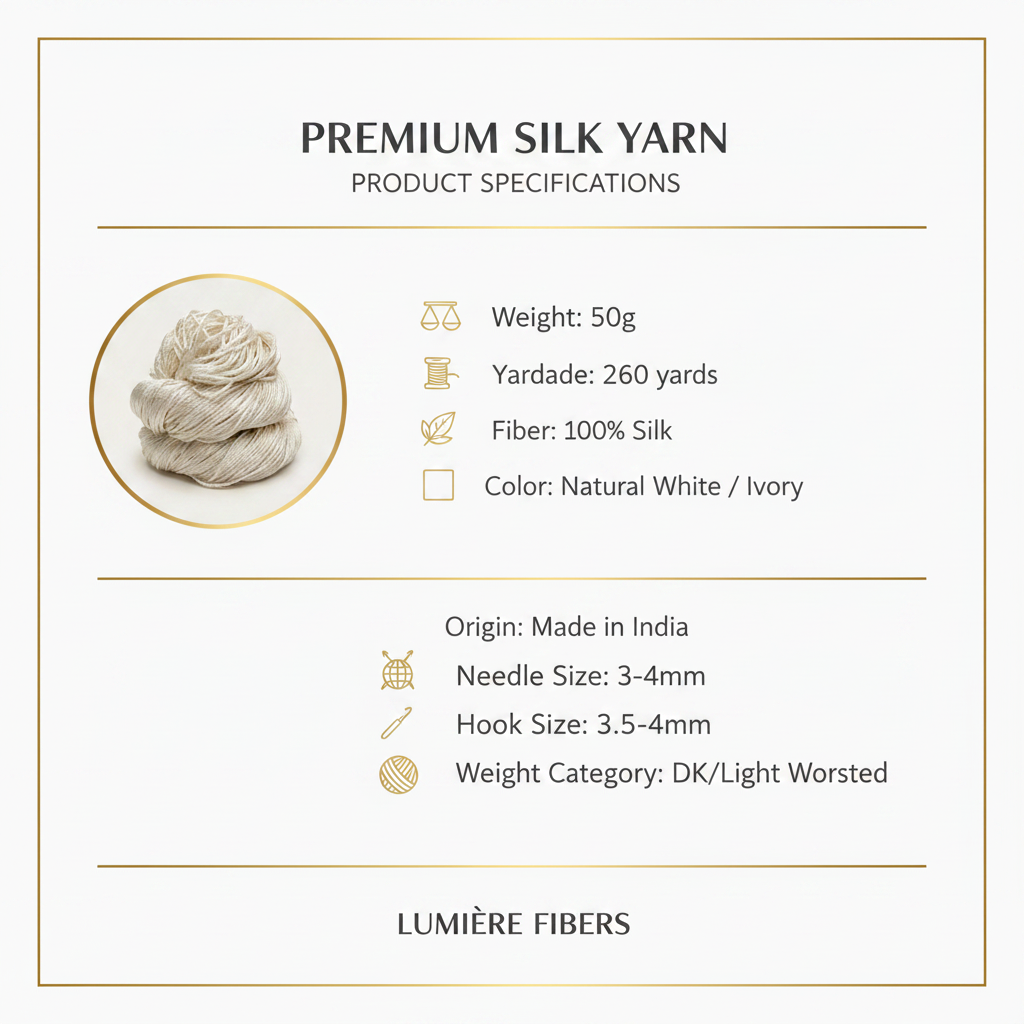 Knitsilk 3 Ply 100% Mulberry Silk Lace Weight Yarn | Perfect for Knitting, Crocheting & Weaving | Premium Quality Silk Yarn for Luxurious Projects (50g – 260 Yards, Sacred White)
