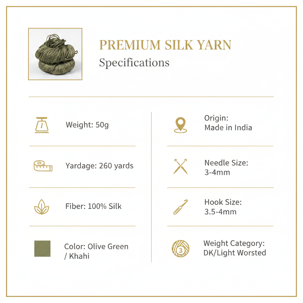 Knitsilk 3 Ply 100% Mulberry Silk Lace Weight Yarn | Perfect for Knitting, Crocheting & Weaving | Premium Quality Silk Yarn for Luxurious Projects (50g – 260 Yards, Olive)