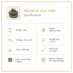 Knitsilk 3 Ply 100% Mulberry Silk Lace Weight Yarn | Perfect for Knitting, Crocheting & Weaving | Premium Quality Silk Yarn for Luxurious Projects (50g – 260 Yards, Olive)