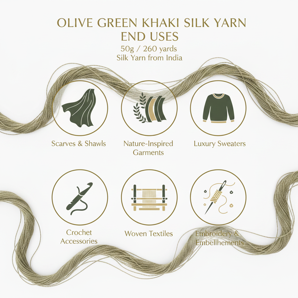 Knitsilk 3 Ply 100% Mulberry Silk Lace Weight Yarn | Perfect for Knitting, Crocheting & Weaving | Premium Quality Silk Yarn for Luxurious Projects (50g – 260 Yards, Olive)