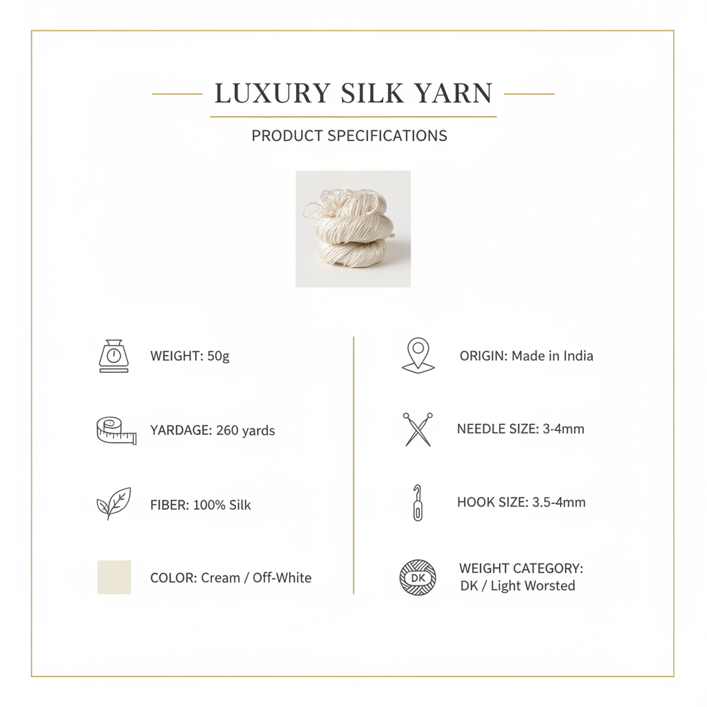 Knitsilk 3 Ply 100% Mulberry Silk Lace Weight Yarn | Perfect for Knitting, Crocheting & Weaving | Premium Quality Silk Yarn for Luxurious Projects (50g – 260 Yards, Ivory)