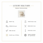 Knitsilk 3 Ply 100% Mulberry Silk Lace Weight Yarn | Perfect for Knitting, Crocheting & Weaving | Premium Quality Silk Yarn for Luxurious Projects (50g – 260 Yards, Ivory)