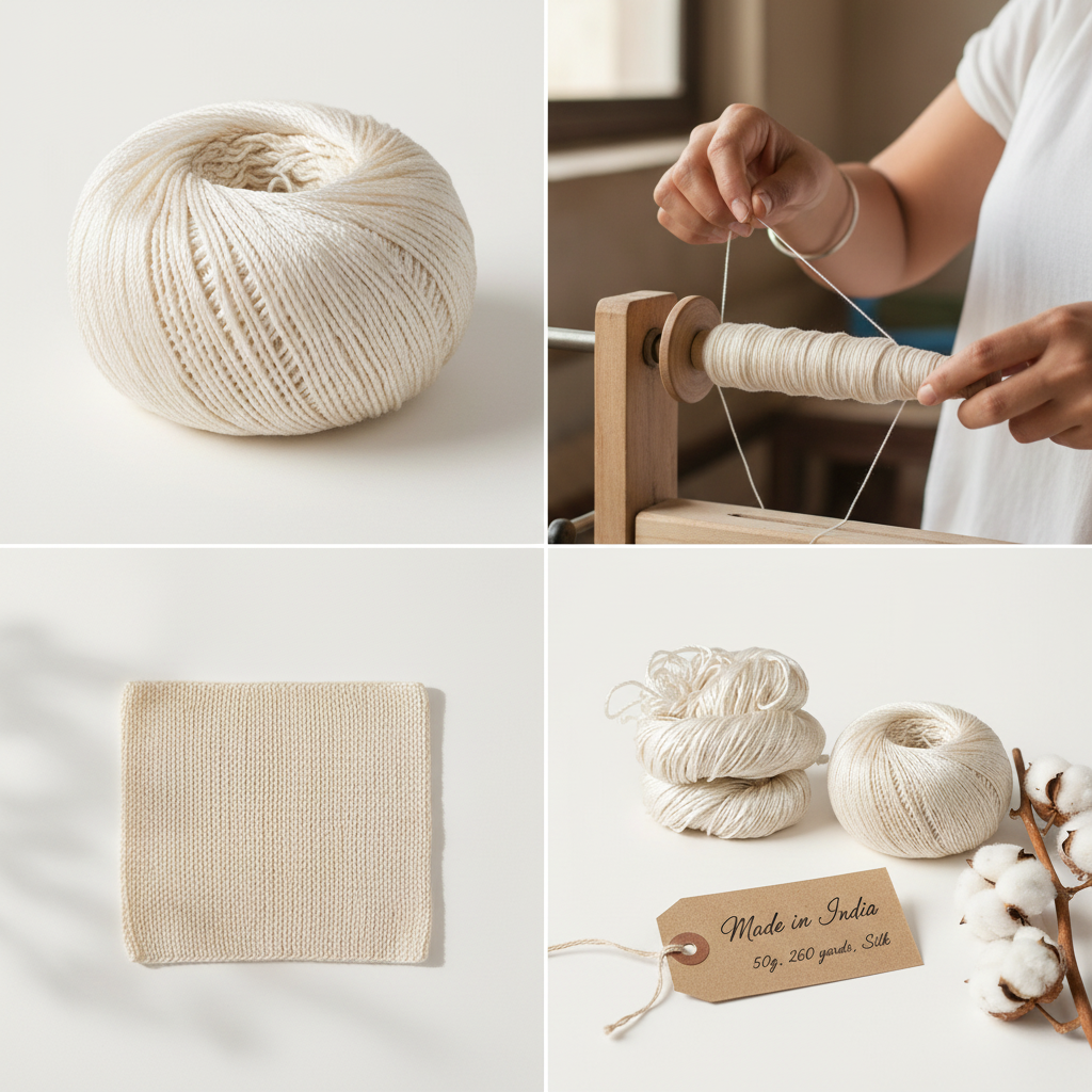 Knitsilk 3 Ply 100% Mulberry Silk Lace Weight Yarn | Perfect for Knitting, Crocheting & Weaving | Premium Quality Silk Yarn for Luxurious Projects (50g – 260 Yards, Ivory)