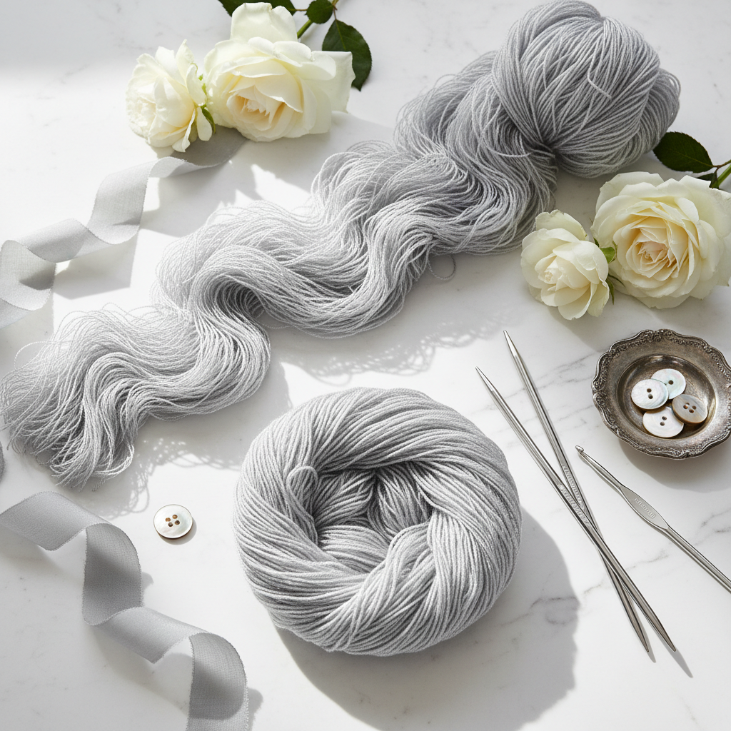Knitsilk 3 Ply 100% Mulberry Silk Lace Weight Yarn | Perfect for Knitting, Crocheting & Weaving | Premium Quality Silk Yarn for Luxurious Projects (50g – 260 Yards, Silver Surfer)