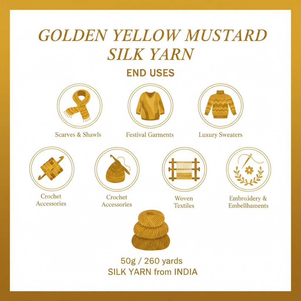 Knitsilk 3 Ply 100% Mulberry Silk Lace Weight Yarn | Perfect for Knitting, Crocheting & Weaving | Premium Quality Silk Yarn for Luxurious Projects (50g – 260 Yards, Golden mustard)