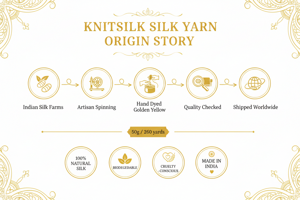 Knitsilk 3 Ply 100% Mulberry Silk Lace Weight Yarn | Perfect for Knitting, Crocheting & Weaving | Premium Quality Silk Yarn for Luxurious Projects (50g – 260 Yards, Golden mustard)