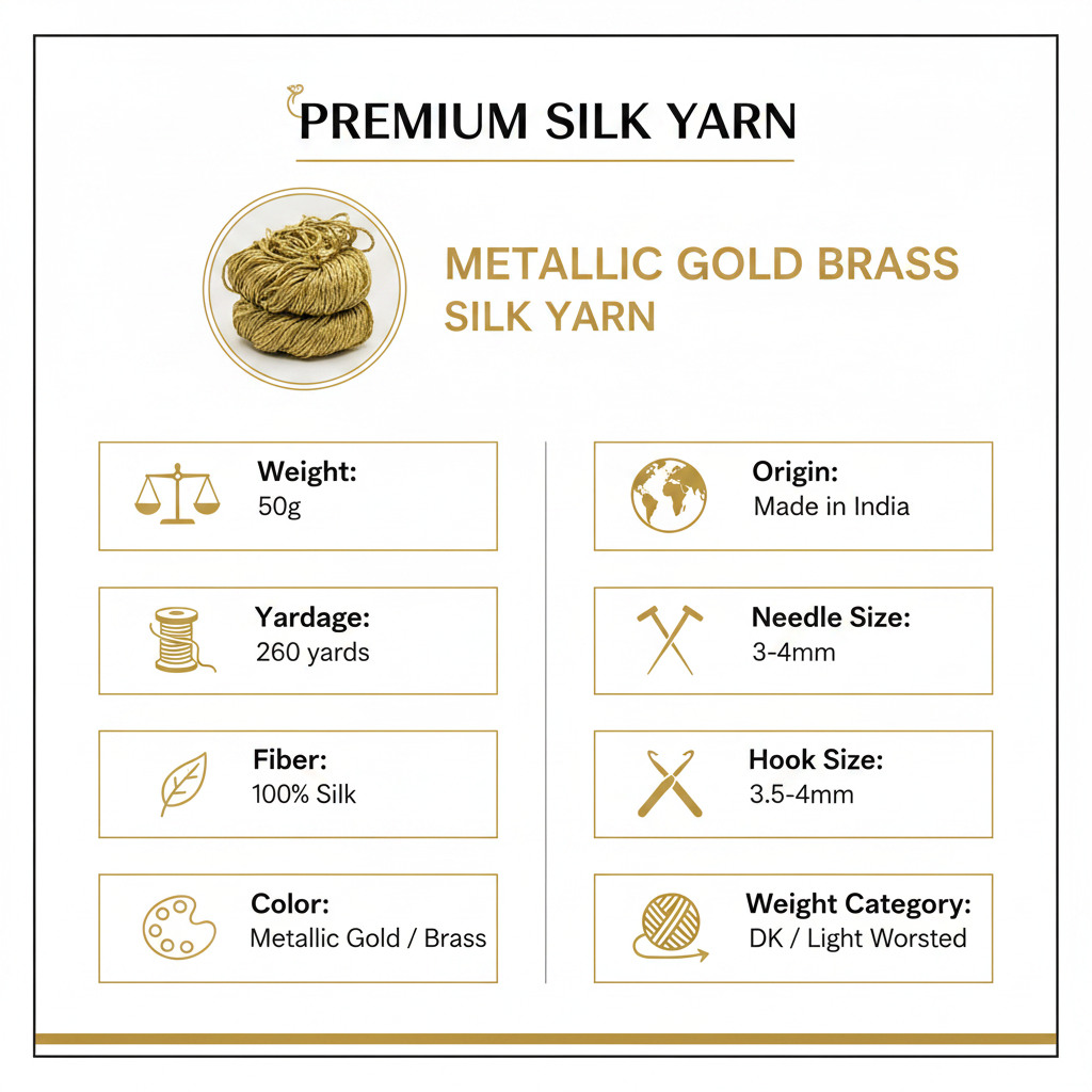 Knitsilk 3 Ply 100% Mulberry Silk Lace Weight Yarn | Perfect for Knitting, Crocheting & Weaving | Premium Quality Silk Yarn for Luxurious Projects (50g – 260 Yards, Super gold)
