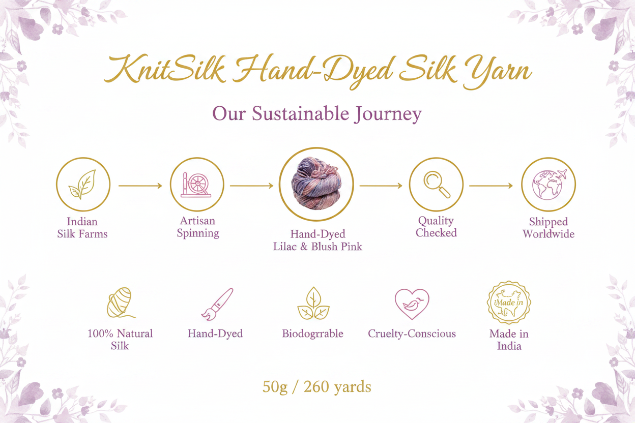 Knitsilk 3 Ply 100% Mulberry Silk Lace Weight Yarn | Perfect for Knitting, Crocheting & Weaving | Premium Quality Silk Yarn for Luxurious Projects (50g – 260 Yards, Orchids)