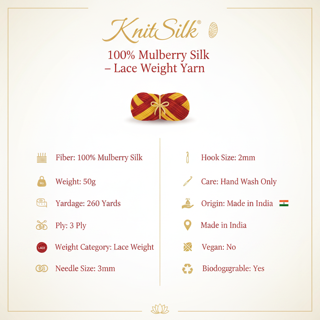 Knitsilk 3 Ply 100% Mulberry Silk Lace Weight Yarn | Perfect for Knitting, Crocheting & Weaving | Premium Quality Silk Yarn for Luxurious Projects (50g – 260 Yards, Red and Yellow)