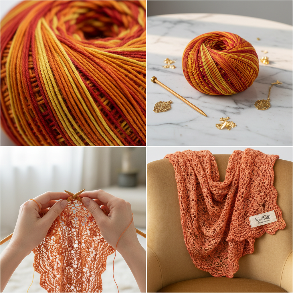 Knitsilk 3 Ply 100% Mulberry Silk Lace Weight Yarn | Perfect for Knitting, Crocheting & Weaving | Premium Quality Silk Yarn for Luxurious Projects (50g – 260 Yards, Red and Yellow)