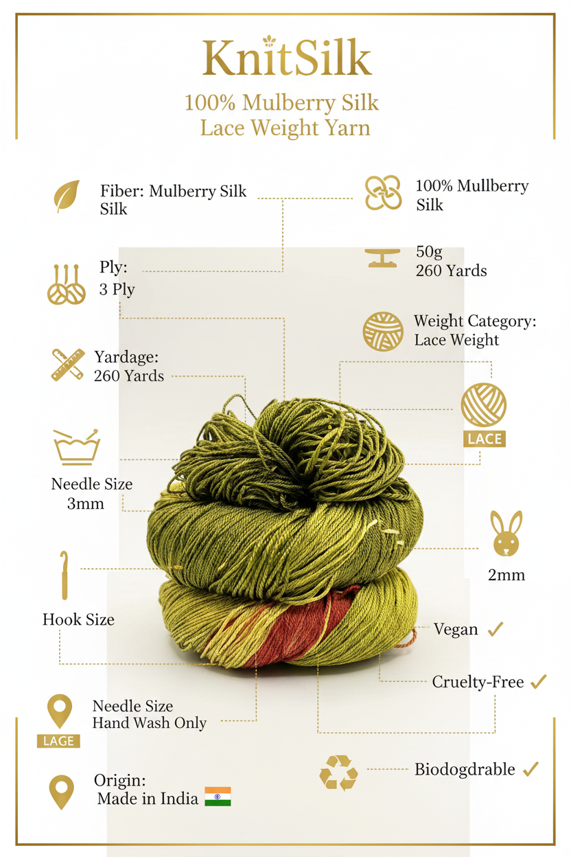 Knitsilk 3 Ply 100% Mulberry Silk Lace Weight Yarn | Perfect for Knitting, Crocheting & Weaving | Premium Quality Silk Yarn for Luxurious Projects (50g – 260 Yards, Dark Olive and Red)