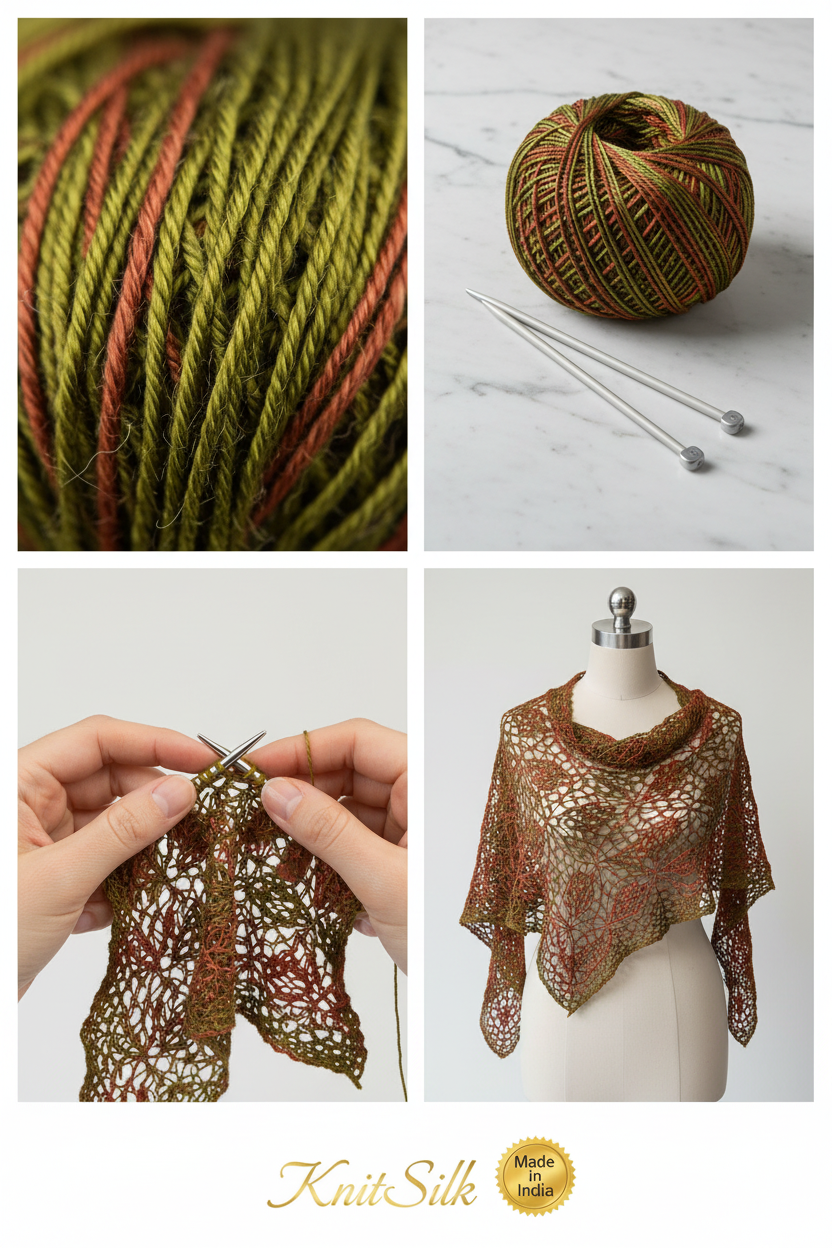 Knitsilk 3 Ply 100% Mulberry Silk Lace Weight Yarn | Perfect for Knitting, Crocheting & Weaving | Premium Quality Silk Yarn for Luxurious Projects (50g – 260 Yards, Dark Olive and Red)