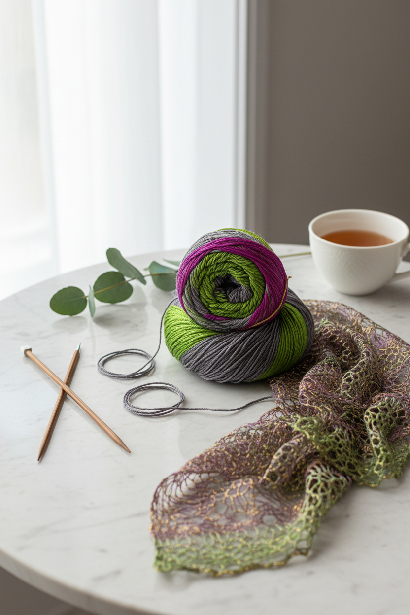 Knitsilk 3 Ply 100% Mulberry Silk Lace Weight Yarn | Perfect for Knitting, Crocheting & Weaving | Premium Quality Silk Yarn for Luxurious Projects (50g – 260 Yards, Green and Purple)
