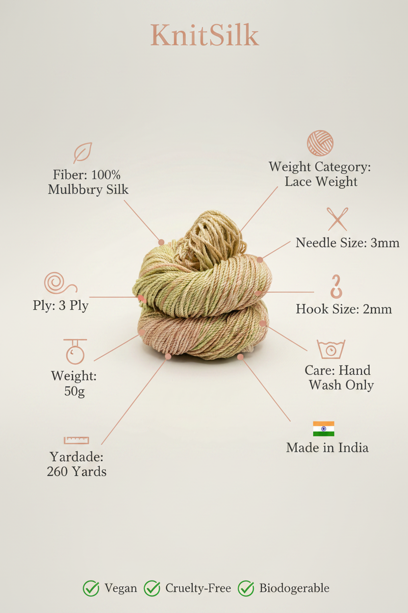 Knitsilk 3 Ply 100% Mulberry Silk Lace Weight Yarn | Perfect for Knitting, Crocheting & Weaving | Premium Quality Silk Yarn for Luxurious Projects (50g – 260 Yards, Gold)
