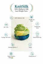 Knitsilk 3 Ply 100% Mulberry Silk Lace Weight Yarn | Perfect for Knitting, Crocheting & Weaving | Premium Quality Silk Yarn for Luxurious Projects (50g – 260 Yards, Green)