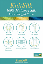 Knitsilk 3 Ply 100% Mulberry Silk Lace Weight Yarn | Perfect for Knitting, Crocheting & Weaving | Premium Quality Silk Yarn for Luxurious Projects (50g – 260 Yards, Green)