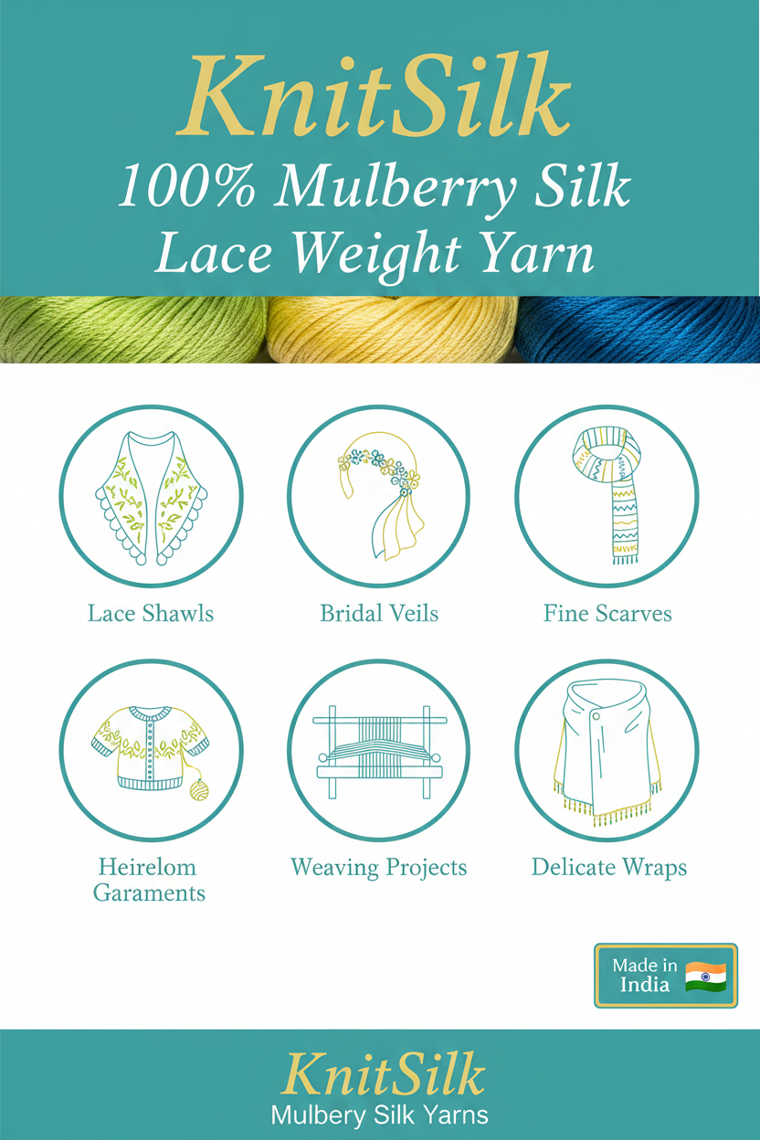 Knitsilk 3 Ply 100% Mulberry Silk Lace Weight Yarn | Perfect for Knitting, Crocheting & Weaving | Premium Quality Silk Yarn for Luxurious Projects (50g – 260 Yards, Green)