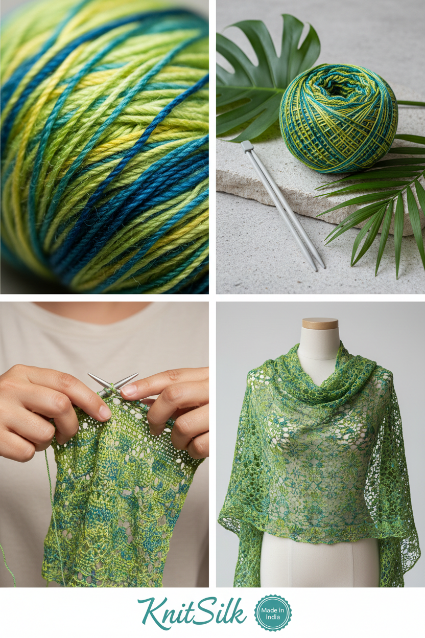 Knitsilk 3 Ply 100% Mulberry Silk Lace Weight Yarn | Perfect for Knitting, Crocheting & Weaving | Premium Quality Silk Yarn for Luxurious Projects (50g – 260 Yards, Green)