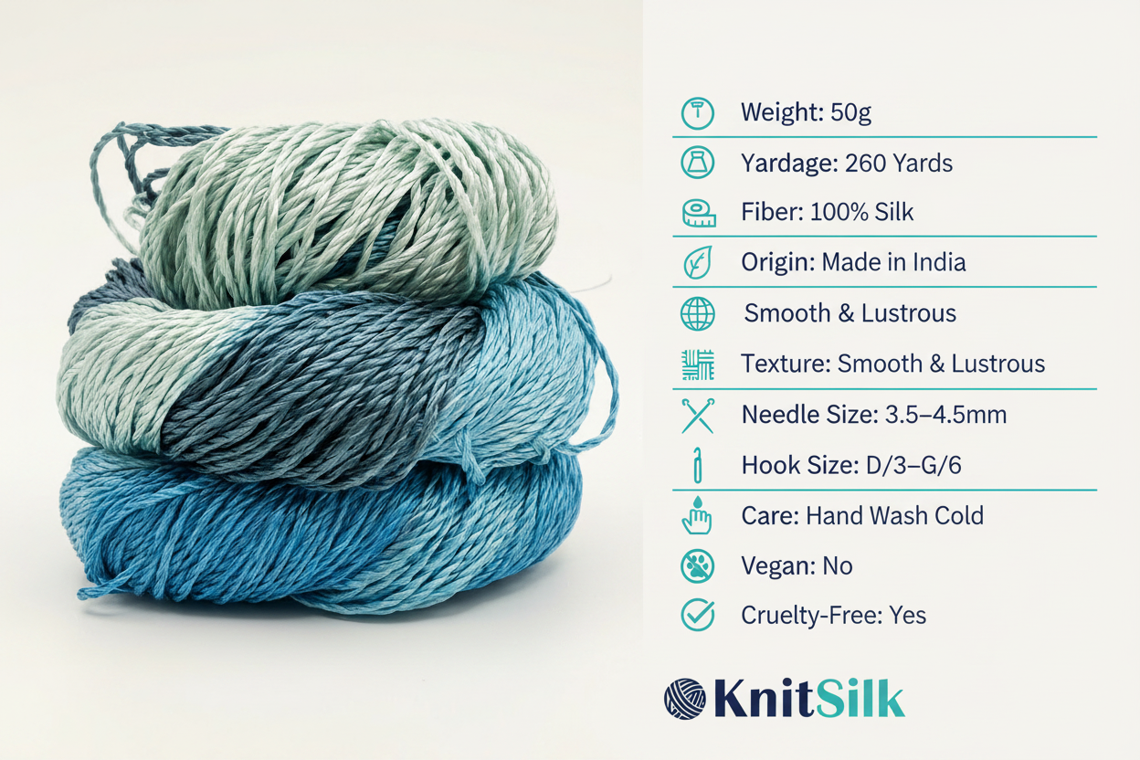 Knitsilk 3 Ply 100% Mulberry Silk Lace Weight Yarn | Perfect for Knitting, Crocheting & Weaving | Premium Quality Silk Yarn for Luxurious Projects (50g – 260 Yards, Sky Blue)