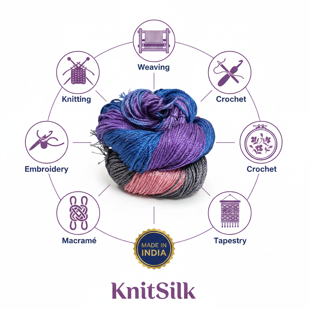 Knitsilk 3 Ply 100% Mulberry Silk Lace Weight Yarn | Perfect for Knitting, Crocheting & Weaving | Premium Quality Silk Yarn for Luxurious Projects (50g – 260 Yards, Blue & Gray)