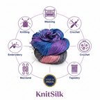 Knitsilk 3 Ply 100% Mulberry Silk Lace Weight Yarn | Perfect for Knitting, Crocheting & Weaving | Premium Quality Silk Yarn for Luxurious Projects (50g – 260 Yards, Blue & Gray)