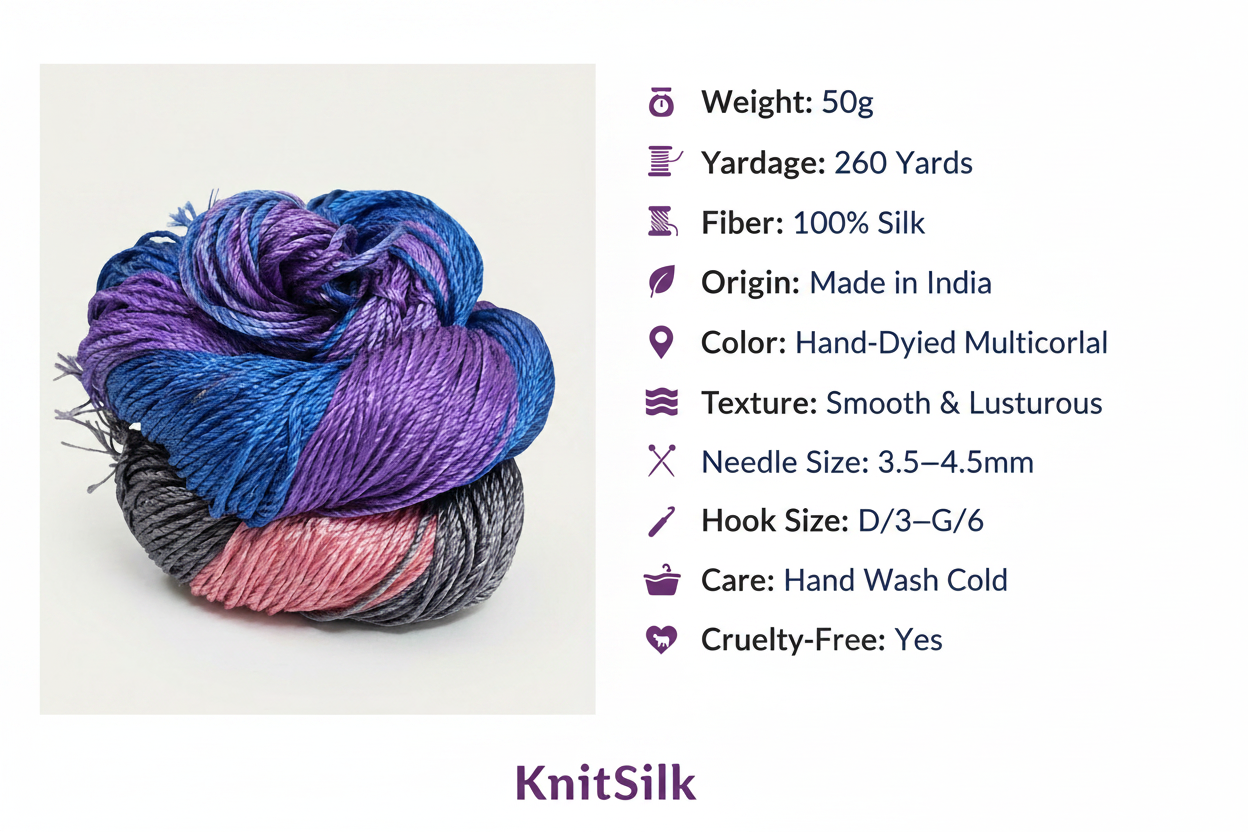 Knitsilk 3 Ply 100% Mulberry Silk Lace Weight Yarn | Perfect for Knitting, Crocheting & Weaving | Premium Quality Silk Yarn for Luxurious Projects (50g – 260 Yards, Blue & Gray)