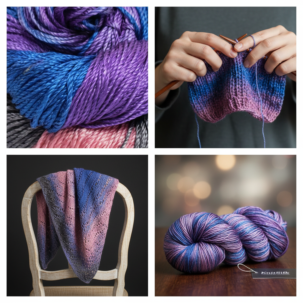 Knitsilk 3 Ply 100% Mulberry Silk Lace Weight Yarn | Perfect for Knitting, Crocheting & Weaving | Premium Quality Silk Yarn for Luxurious Projects (50g – 260 Yards, Blue & Gray)