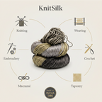 Knitsilk 3 Ply 100% Mulberry Silk Lace Weight Yarn | Perfect for Knitting, Crocheting & Weaving | Premium Quality Silk Yarn for Luxurious Projects (50g – 260 Yards, Black and Grey)