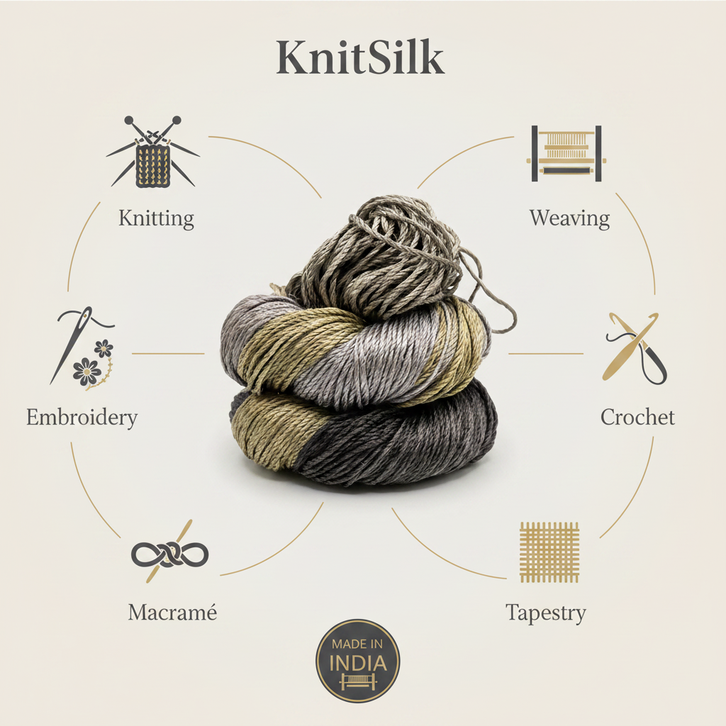 Knitsilk 3 Ply 100% Mulberry Silk Lace Weight Yarn | Perfect for Knitting, Crocheting & Weaving | Premium Quality Silk Yarn for Luxurious Projects (50g – 260 Yards, Black and Grey)