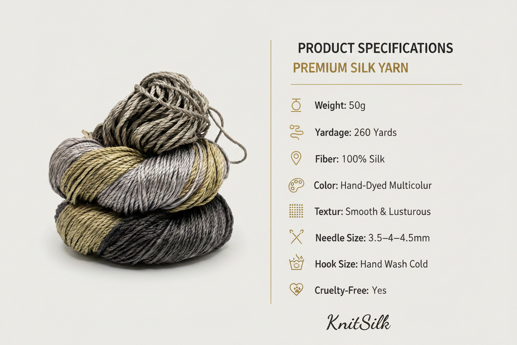 Knitsilk 3 Ply 100% Mulberry Silk Lace Weight Yarn | Perfect for Knitting, Crocheting & Weaving | Premium Quality Silk Yarn for Luxurious Projects (50g – 260 Yards, Black and Grey)