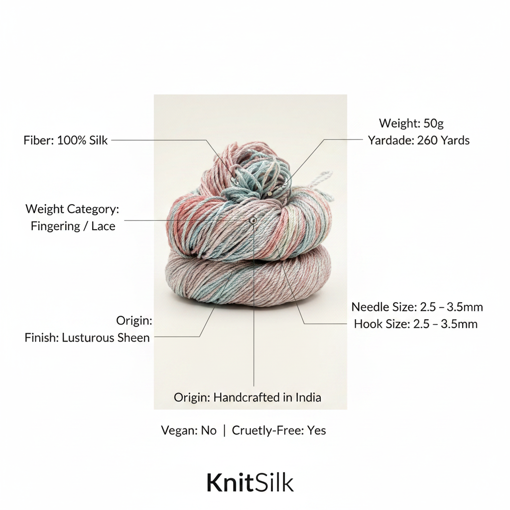 Knitsilk 3 Ply 100% Mulberry Silk Lace Weight Yarn | Perfect for Knitting, Crocheting & Weaving | Premium Quality Silk Yarn for Luxurious Projects (50g – 260 Yards, Tulips)