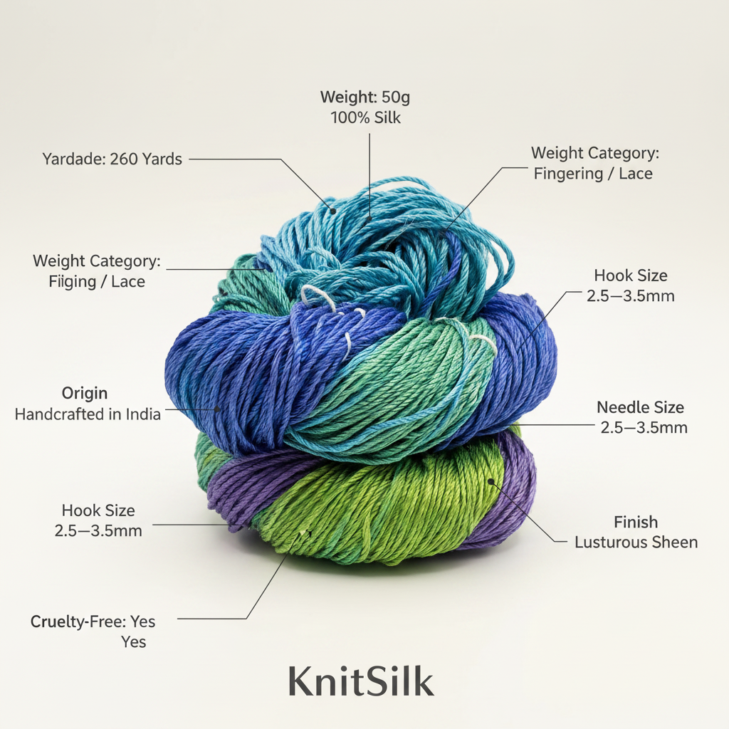 Knitsilk 3 Ply 100% Mulberry Silk Lace Weight Yarn | Perfect for Knitting, Crocheting & Weaving | Premium Quality Silk Yarn for Luxurious Projects (50g – 260 Yards, Plumbago)