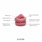 Knitsilk 3 Ply 100% Mulberry Silk Lace Weight Yarn | Perfect for Knitting, Crocheting & Weaving | Premium Quality Silk Yarn for Luxurious Projects (50g – 260 Yards, Pink)