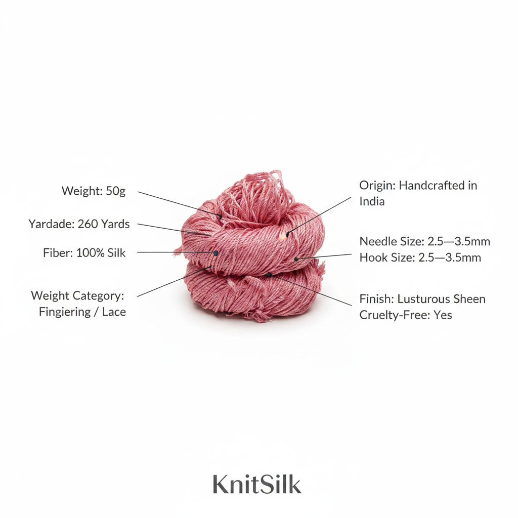 Knitsilk 3 Ply 100% Mulberry Silk Lace Weight Yarn | Perfect for Knitting, Crocheting & Weaving | Premium Quality Silk Yarn for Luxurious Projects (50g – 260 Yards, Pink)