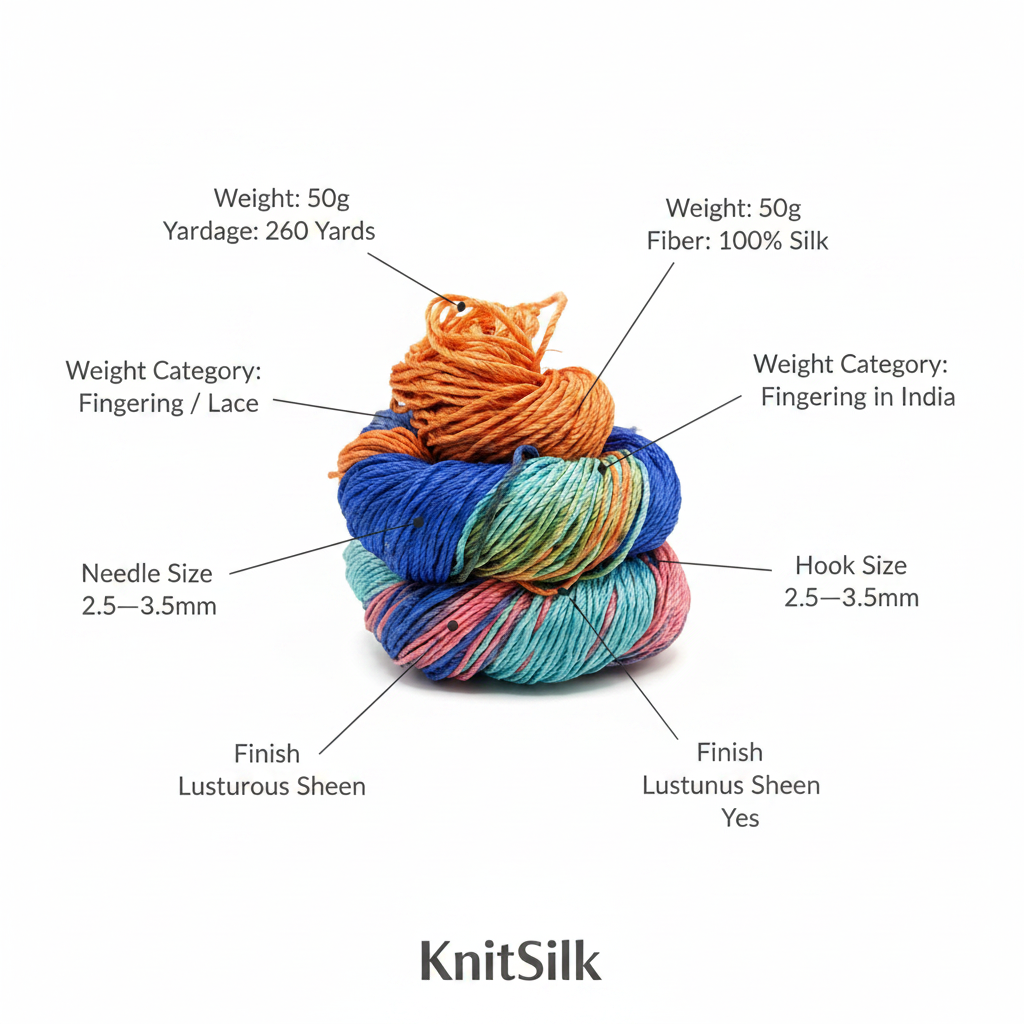 Knitsilk 3 Ply 100% Mulberry Silk Lace Weight Yarn | Perfect for Knitting, Crocheting & Weaving | Premium Quality Silk Yarn for Luxurious Projects (50g – 260 Yards, Rainbow)