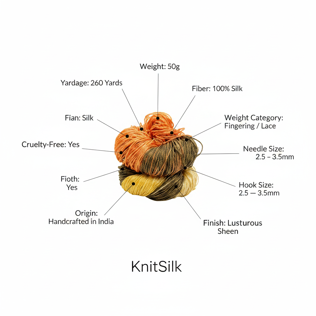 Knitsilk 3 Ply 100% Mulberry Silk Lace Weight Yarn | Perfect for Knitting, Crocheting & Weaving | Premium Quality Silk Yarn for Luxurious Projects (50g – 260 Yards, Morning Glory)