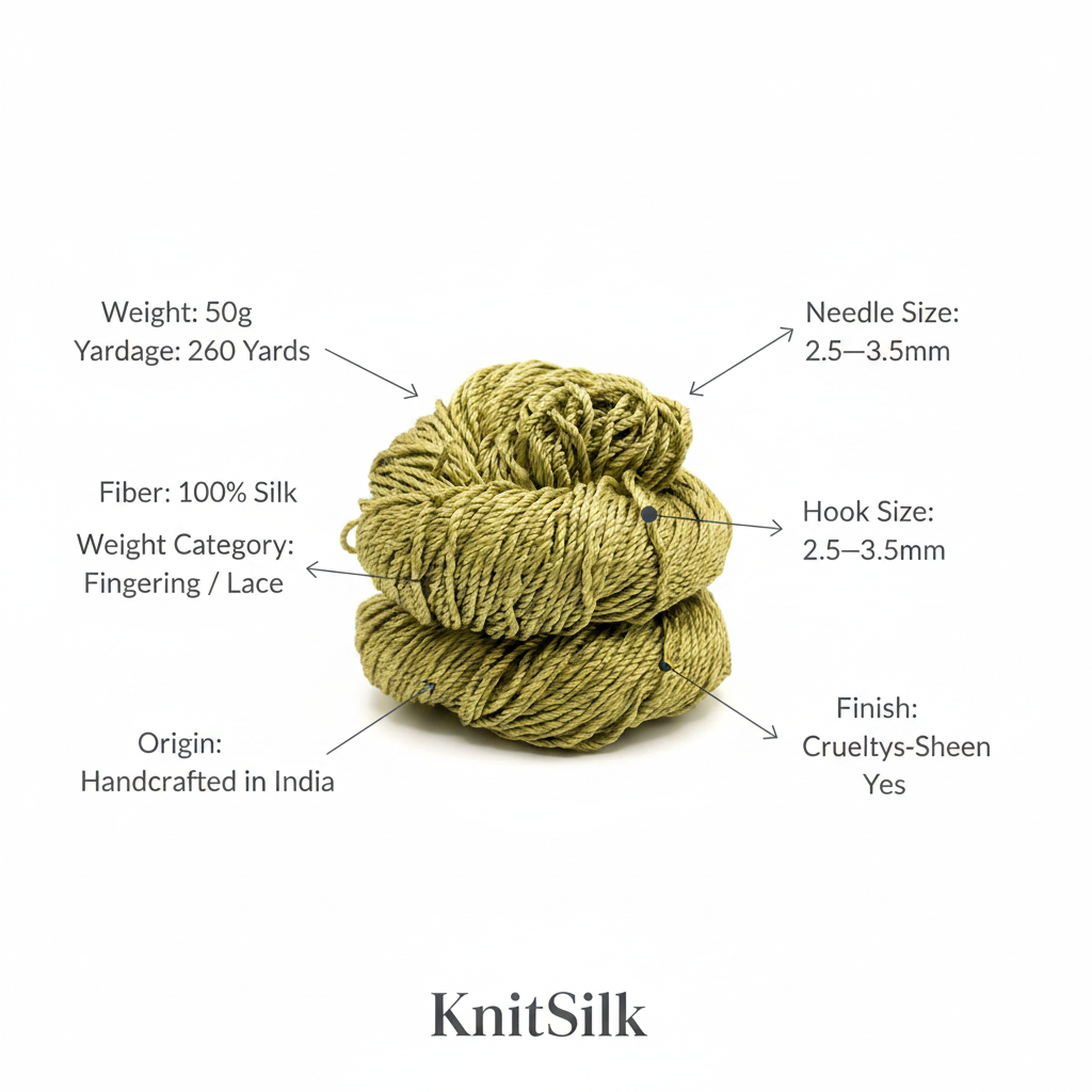 Knitsilk 3 Ply 100% Mulberry Silk Lace Weight Yarn | Perfect for Knitting, Crocheting & Weaving | Premium Quality Silk Yarn for Luxurious Projects (50g – 260 Yards, Olive Green)