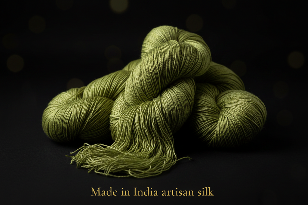 Knitsilk 3 Ply 100% Mulberry Silk Lace Weight Yarn | Perfect for Knitting, Crocheting & Weaving | Premium Quality Silk Yarn for Luxurious Projects (50g – 260 Yards, Olive Green)