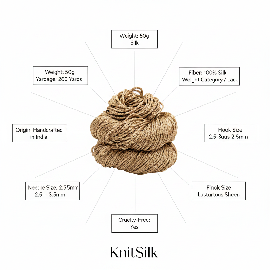 Knitsilk 3 Ply 100% Mulberry Silk Lace Weight Yarn | Perfect for Knitting, Crocheting & Weaving | Premium Quality Silk Yarn for Luxurious Projects (50g – 260 Yards, Beige)