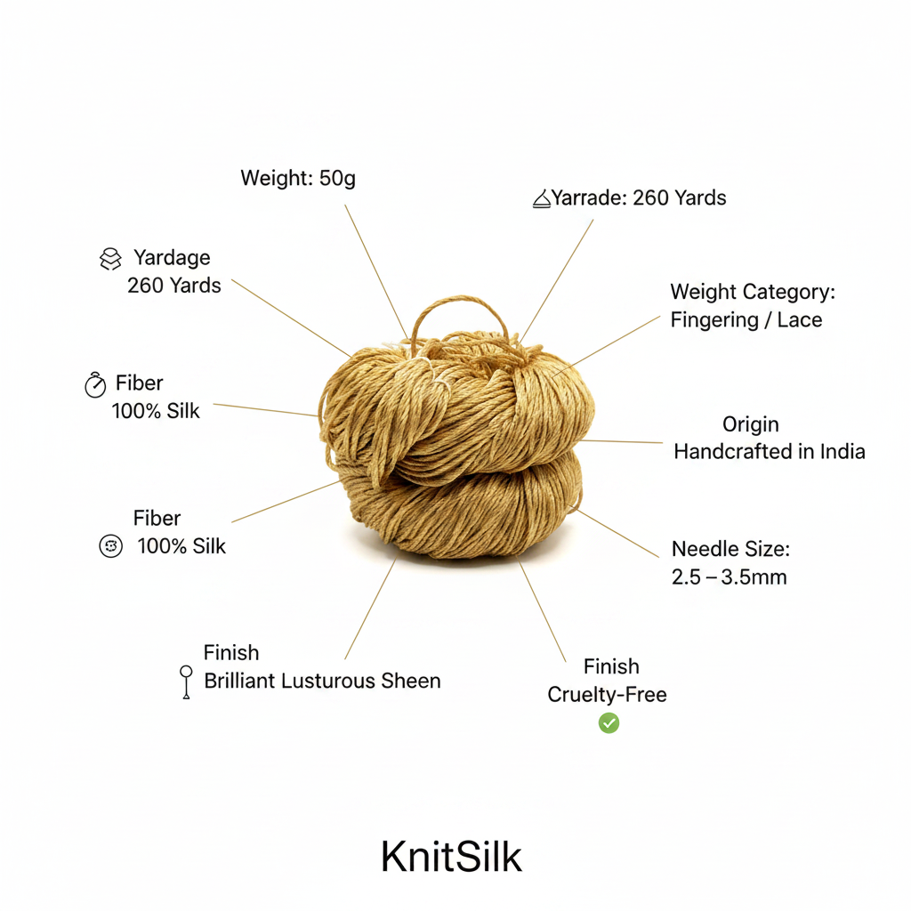 Knitsilk 3 Ply 100% Mulberry Silk Lace Weight Yarn | Perfect for Knitting, Crocheting & Weaving | Premium Quality Silk Yarn for Luxurious Projects (50g – 260 Yards, Golden Mustard)