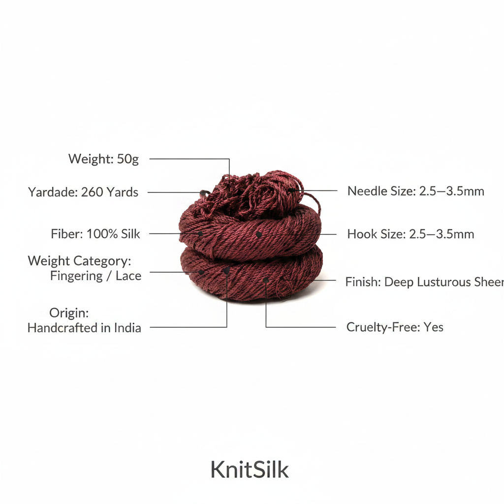 Knitsilk 3 Ply 100% Mulberry Silk Lace Weight Yarn | Perfect for Knitting, Crocheting & Weaving | Premium Quality Silk Yarn for Luxurious Projects (50g – 260 Yards, Plum)