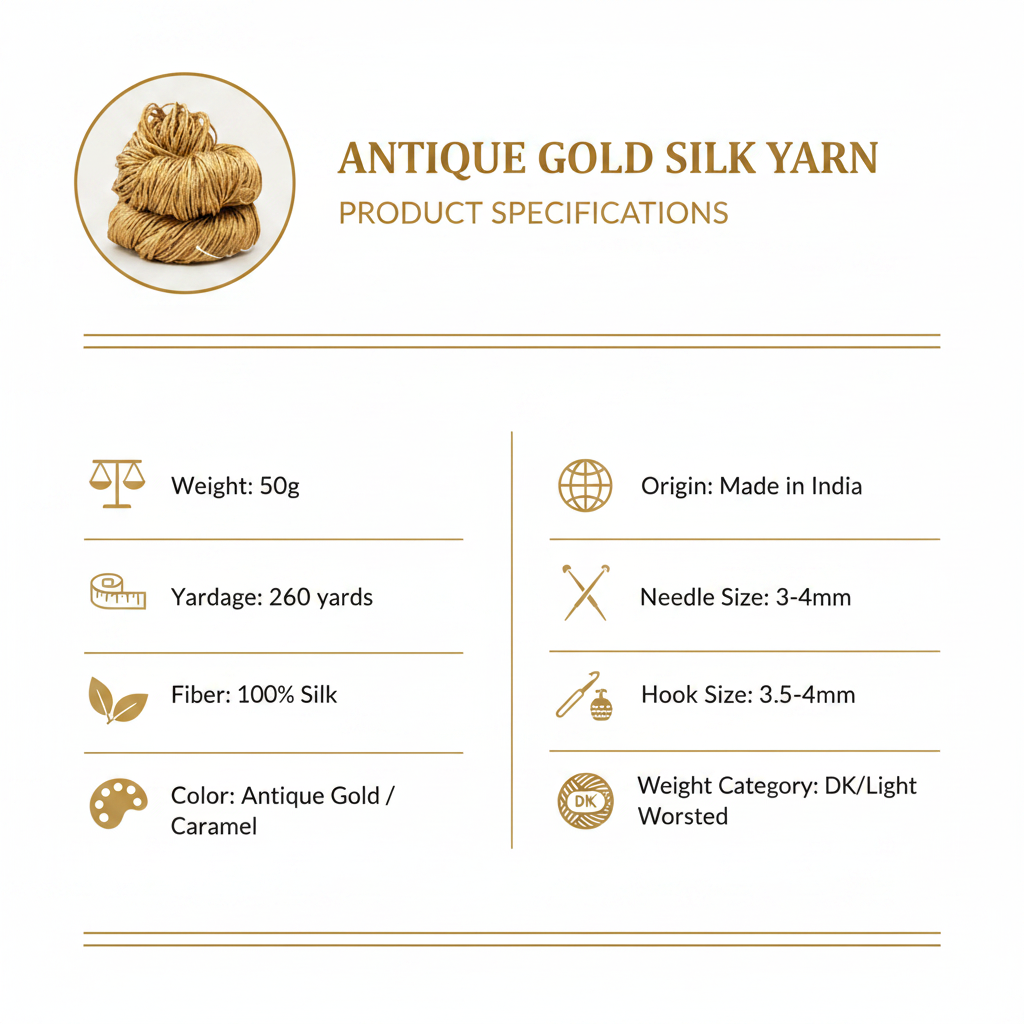 Knitsilk 3 Ply 100% Mulberry Silk Lace Weight Yarn | Perfect for Knitting, Crocheting & Weaving | Premium Quality Silk Yarn for Luxurious Projects (50g – 260 Yards, Mustard)