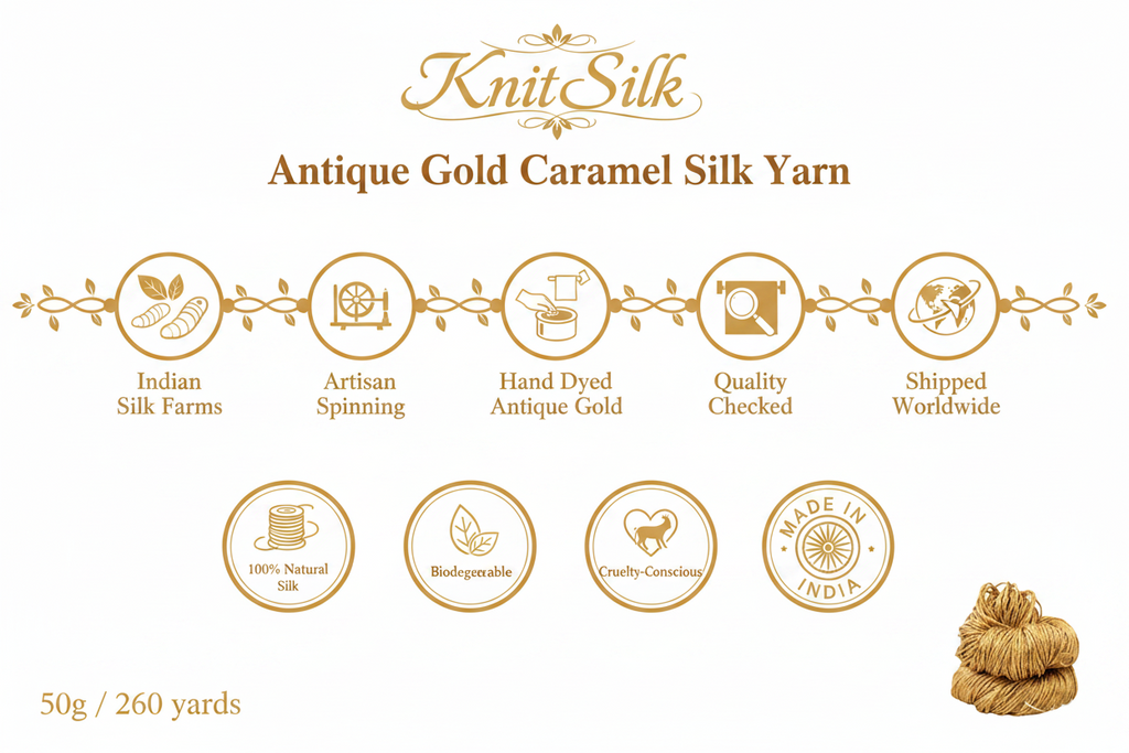 Knitsilk 3 Ply 100% Mulberry Silk Lace Weight Yarn | Perfect for Knitting, Crocheting & Weaving | Premium Quality Silk Yarn for Luxurious Projects (50g – 260 Yards, Mustard)