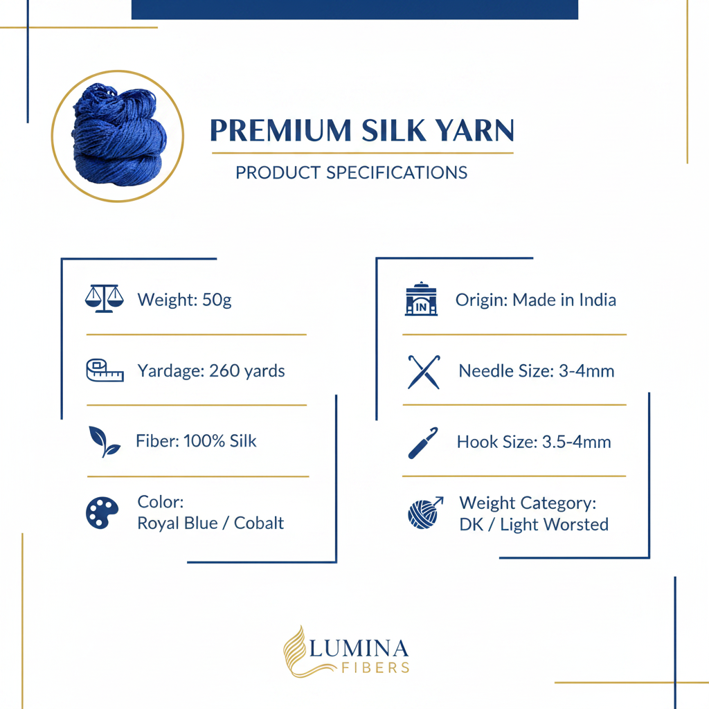 Knitsilk 3 Ply 100% Mulberry Silk Lace Weight Yarn | Perfect for Knitting, Crocheting & Weaving | Premium Quality Silk Yarn for Luxurious Projects (50g – 260 Yards, Royal blue)