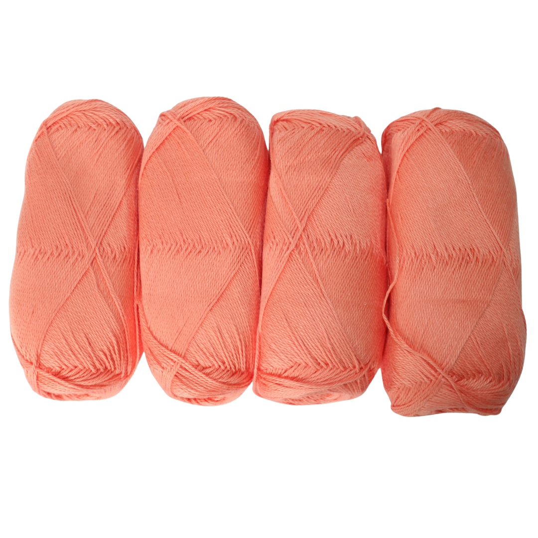 Knitsilk CottonMuse – 100% Gassed Mercerized Cotton Yarn| 4 x 75g (Total 1528 Yards), Soft, Matte Finish, Peach | Premium Crochet Thread for Apparel & DIY Crafts | Pack of 4