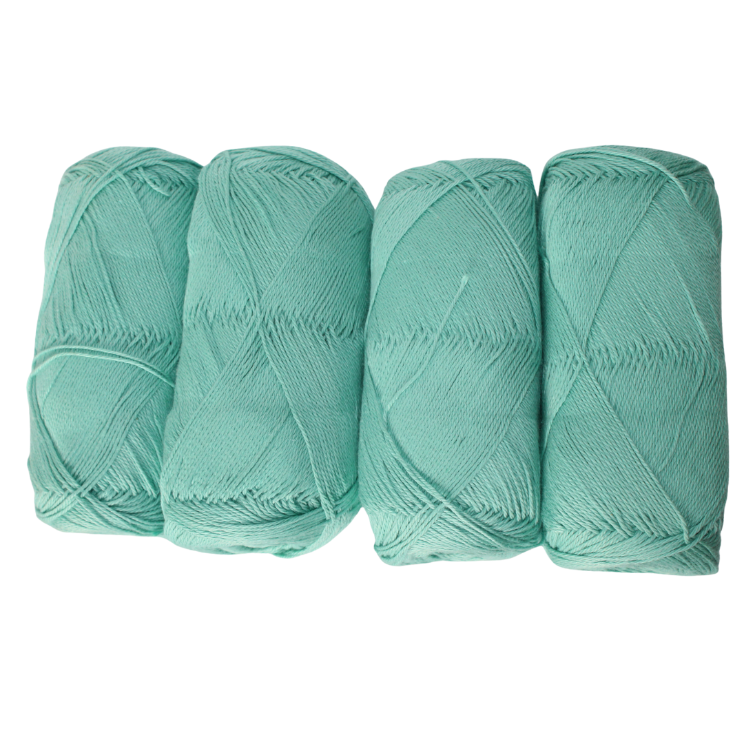 Knitsilk CottonMuse – 100% Gassed Mercerized Cotton Yarn| 4 x 75g (Total 1528 Yards), Soft, Matte Finish, Light green | Premium Crochet Thread for Apparel & DIY Crafts | Pack of 4