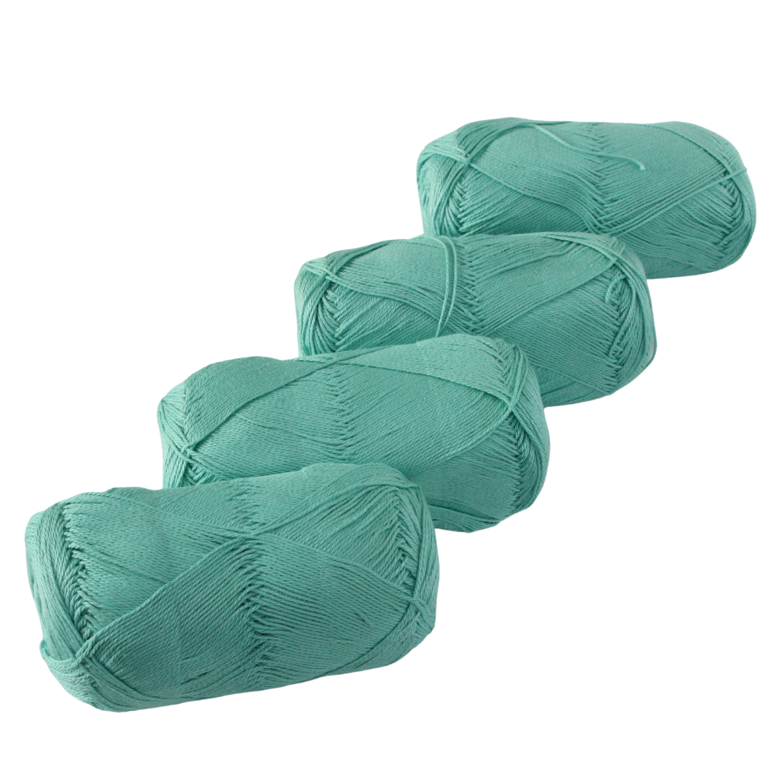 Knitsilk CottonMuse – 100% Gassed Mercerized Cotton Yarn| 4 x 75g (Total 1528 Yards), Soft, Matte Finish, Light green | Premium Crochet Thread for Apparel & DIY Crafts | Pack of 4