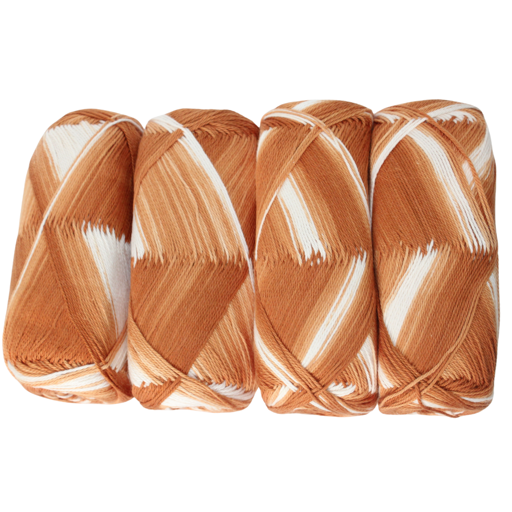 Knitsilk CottonMuse – 100% Gassed Mercerized Cotton Yarn| 4 x 75g (Total 1528 Yards), Soft, Matte Finish, Brown white | Premium Crochet Thread for Apparel & DIY Crafts | Pack of 4