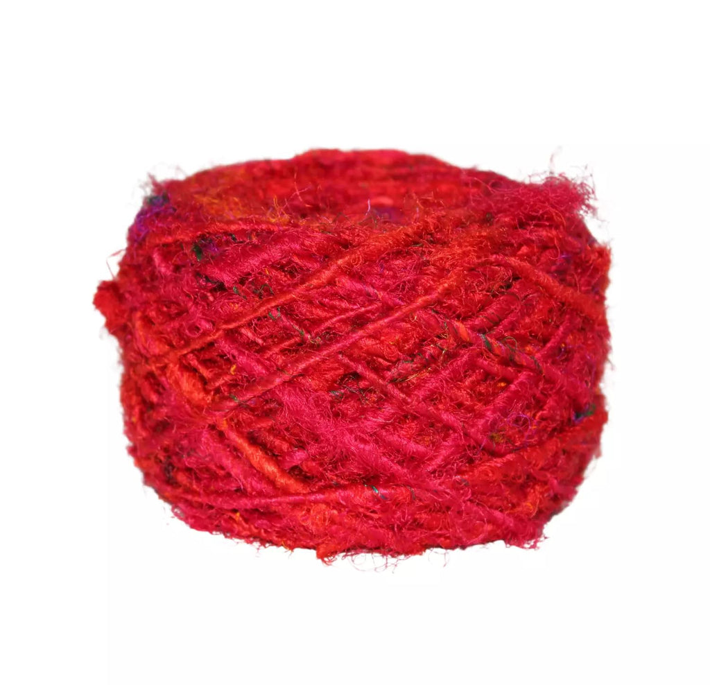 Knitsilk Regular Recycled Sari Silk Yarn - Red (100 Grams, 50-70 Yards) Soft Silk, Eco-Friendly, Knitting, Jewelry Making, Unique Craft Supplies